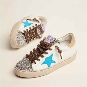 GGDB-Golden Goose Hi Star Silver Glitter cyan-blue suede star distressed sneaker